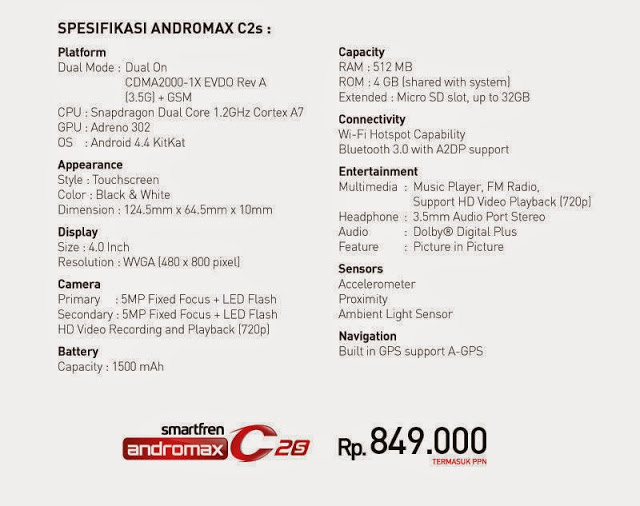 Spesifikasi Dan Harga Smartfren Andromax C2s - Tabloid Hape